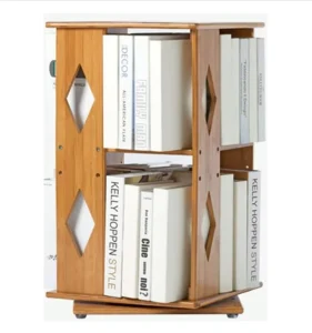 Bamboo Revolving Rotating Bookcase for Living Room Modern Double Tier Eco Friendly Design