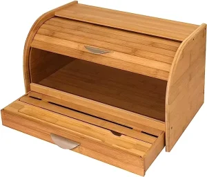 Bamboo Roll Top Bread Box 2 Layer Kitchen Countertop Storage Container Wooden Bread Keeper Custom Logo