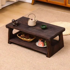 Bamboo Solid Wood Japanese Tatami Foldable Tea Coffee Table Small Floor Desk for Balcony Living Room Japandi Style