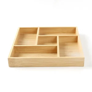 Bamboo Square Desktop Storage Box Creative Modern Minimalist Design Coverless Compartments Office Organizer 1 Liter