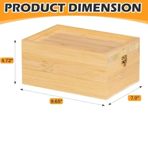 Bamboo Storage Box with Lid Wooden Organizer with 4 Compartments Sliding Cover & Metal Clasp Lock Eco-Friendly Bamboo Box