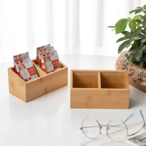 Bamboo Tea Box Bamboo Wood Tea Coffee Bag Storage Organizer with 1 2 3 Compartments Rectangle Trapezium Shape