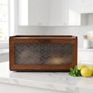 Bamboo Vintage Bread Box Hinged Transparent Design for Kitchen Countertop Retro Brown 14.9L Multi Layer Food Storage Box