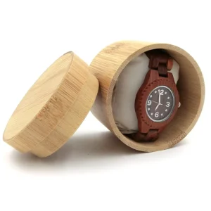 Bamboo Watch Box Wood Bamboo Watch Case Round Style Square Shape Wood Circle Storage Holder Box Cylinder Watch Case