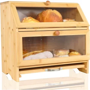Bamboo Wood Bread Box Multifunctional Large Capacity Snack Storage European Style Flip Cover Multi purpose Removable Food