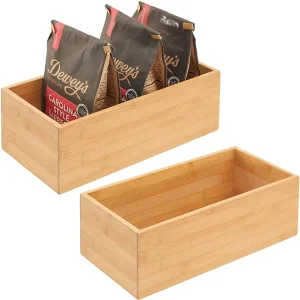 Bamboo Wood Organizer Storage Bin Box for Kitchen Pantry and Drawer Organization Holder for Snacks Juice Boxes Utensils Te