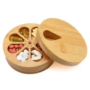 Bamboo Wood Pill Organizer Box Weekly Daily Medicine Case Bamboo Spice Storage Box Kitchen Spice Cellar & Jewelry Display Case