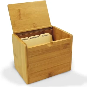 Bamboo Wood Plain Lid Recipe and Dividers Wooden Recipe Box