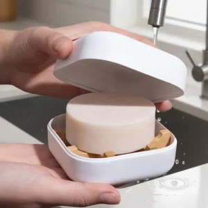 Bamboo Wood Soap Dish Holder Square Natural Storage Soap Box Packing Container with Lid Drain Tray for Bathroom Kitchen Shampoo