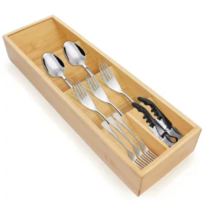 Bamboo Wooden Rectangle Standing Type Foldable Kitchen Cutlery Holder Storage Rack with Easy Usability and Custom Logo Option