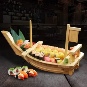 Bambus Factory Biodegradable Disposable Bamboo Wooden Mini Bamboo Sushi Boat Food Tray for Kitchen