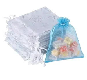 Beige Gauze Organza Drawstring Bag for Jewelry Candy Cosmetic Favor Packaging