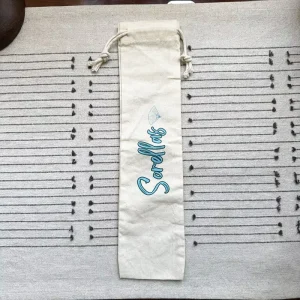 Beige Organic Cotton Rectangle Drawstring Pouch Recyclable Dust Bags Gift Folding Fan Cosmetic Packaging Custom Logo