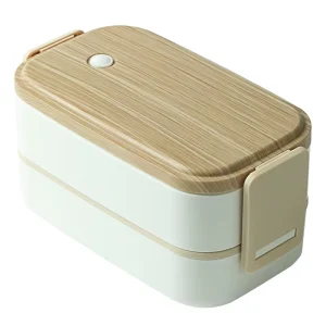 Bento Box for Adults Lunch Container with Wooden Lid Leakproof Microwave Safe Food Storage with Utensils for Office School