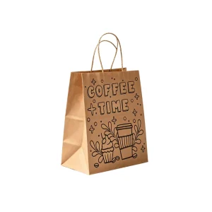 Biodegradable Brown Kraft Paper Bags Accept Custom Printing Stock Gift Fast Food Take Away Hand Length Handle