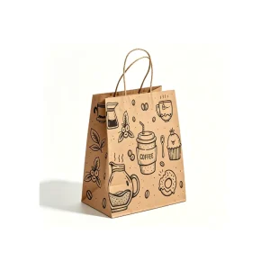 Biodegradable Brown Kraft Paper Bags Accept Custom Printing Stock Gift Fast Food Take Away Hand Length Handle