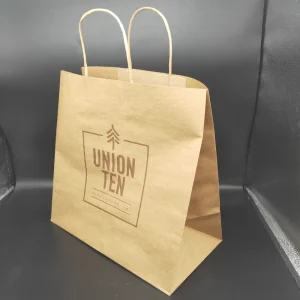 Biodegradable Brown Kraft Paper Tote Bags Embossing Gold Foil 120gsm Eco friendly Recyclable Shopping Takeaway Food Packaging