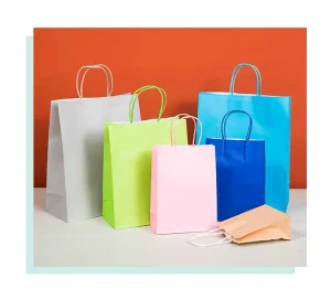 Biodegradable Classic Colorful Twisted Handle Kraft Paper Shopping Gift Bag with Custom Colors and Sizes for Promotion