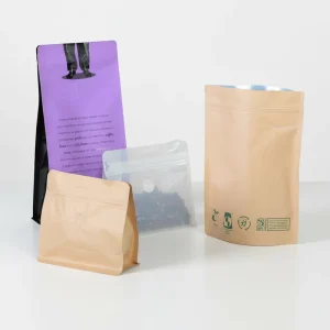 Biodegradable Coffee Food Kraft Paper 50/MPET12/PE90 32oz Kraft Paper Flat Bottom Packaging Pouch Bag with Rip Zip