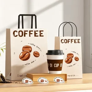 Biodegradable Compostable Natural Kraft Reinforced Handle Greaseproof Office Catering Beverage Takeout Coffee Paper Bags