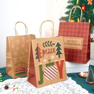Biodegradable Custom Gift Kraft Paper Bag with Handle for Eco Friendly Holiday Shopping Promotion & Supermarket Use Laminated