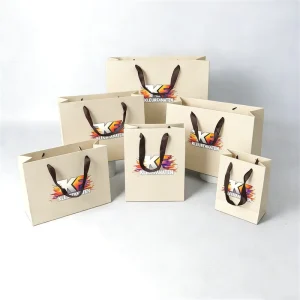 Biodegradable Custom Printed Logo Classic Paper Gift Bags Ribbon Handles for Clothing Stores Cosmetics Shops Candles