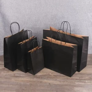 Biodegradable Eco Friendly Luxury Multi Color Black Kraft Paper Shopping Bags Custom Printed Twist Handles Supermarket Promotion