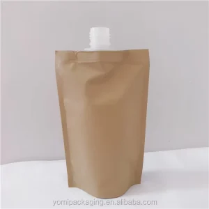 Biodegradable Eco Friendly Sustainable Kraft Paper Spout Pouch Liquid Packaging 500ml 1000ml Beverage Bags