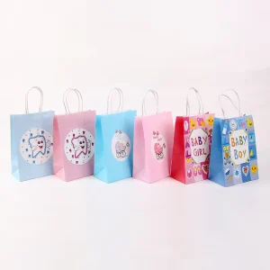 Biodegradable Kraft Gift Paper Bags Custom Full Color Logo Printed for Wedding Party Promotional Paper Packaging Bag