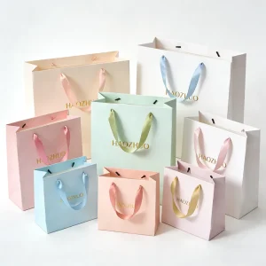 Biodegradable Kraft Paperboard Gift Bag Ribbon Handles Gift Bag for Clothing Screen Printing Eco-Friendly Shopping