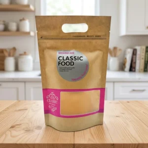 Biodegradable Kraft Pouch Stand up Paper Bags with Window Recycled Paper Dry Food Packaging Bag