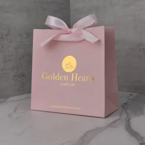 Biodegradable Pink Art Paper Jewelry & Shoes Gift Bags with Ribbon Handles Custom Logo Print Portable Shopping