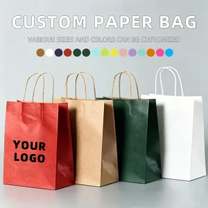 Biodegradable Recyclable Natural Kraft Flat Handle Greaseproof Food Safe Mall Kiosk Beverage Takeout Coffee Paper Bags