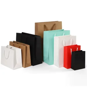 Biodegradable Recyclable Packaging Paperboard Bags Gravure Printing Custom Logo Hand Length Handle Clothing Promotion