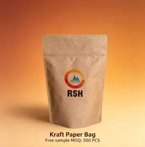 Biodegradable Tear Touch Stand up Bag Kraft Paper Bag Compostable Pouch for Coffee Bean Nut Snack Packing