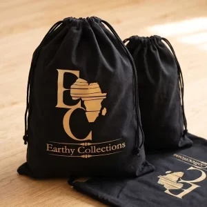 Black Brushed Cotton Drawstring Gift Packing Pouches with Logo for Handbag and Shoes