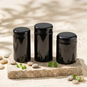 Black Ceramic Glass Jars in Various Sizes for Creams and Ointments UV-Protective with ChildResistant Caps Customizable Logos