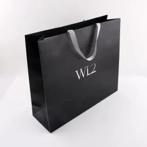 Black Custom Printed Eco-Friendly Recyclable Luxury White Cardboard Gift Bag with Ribbon Handle Shopping Bag Your Logo