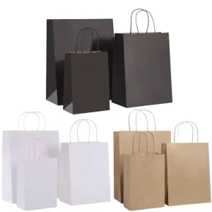 Black Kraft Paper Food Bags With Logo Print Handles Customized Colored Luxury Laminated Takeaway Lilac Paper Bags