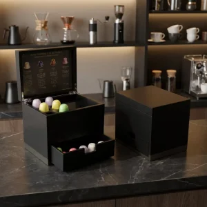 Black Matte Lacquer Custom Handmade Bamboo Espresso Coffee Capsule Gift Storage Box