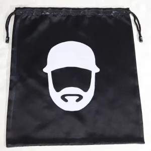 Black Satin Dust Bag with Printed Logo for Handbags and Hats