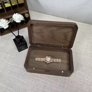 Black Walnut Wood Jewelry Box Natural Solid Wood Earring Ring Necklace Storage Organizer for Gift