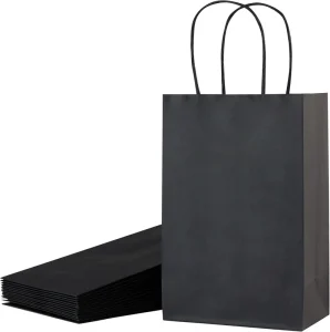 Blank Black Kraft Paper Bags with Twisted Handles Bulk Pack Recyclable Shopping Bags for Custom Print and Gifts