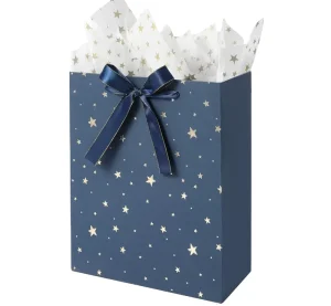 Blue Custom Eco-Friendly Recyclable Art Paper Bags with Digital Printing for Gifts Shopping Retail Grocery Use Handles Included