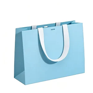 Blue Luxury Shopping Paper Bag with Handles Gold Stamping Printed Logo Customizable Blue Gift Paper Bags for Promotions