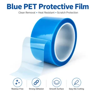 Blue PET Film Protective Tape No Residue Hand Tearable for Appliance Moving and DIY Protection