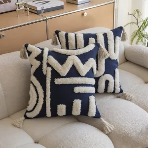 Bohemian Modern Minimalist Square Pure Cotton Tufted Tassel Throw Pillow Sofa Cushion Cover for Home Decor