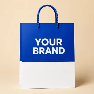 Bold Blue Custom Printed Paper Carrier Bag with Rope Handles for Clothing Shoes Brand Retail Packaging Bag