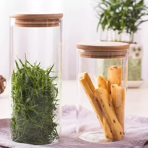 Borosilicate Glass Storage Jar Airtight Bamboo Lid Food Grade for Storing Fruits Spices Medicine Candy Etc