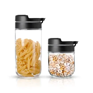 Borosilicate Glass Storage Jar Double Opening Food Airtight Lid Collar Sturdy Clear Pantry Kitchen 350ml 800ml Black Grey Green